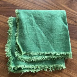 Green Fringed Linen Luncheon Sized Napkins